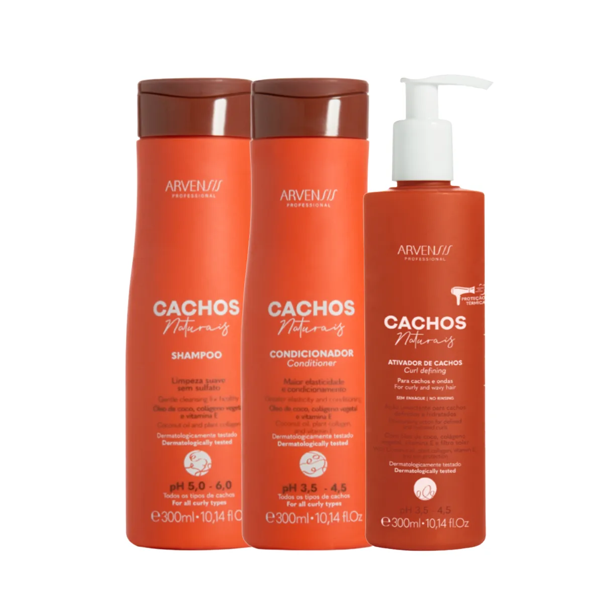 Kit Arvensis Cachos Naturais Shampoo 300ml + Condicionador 300ml + Ativador de Cachos 300ml