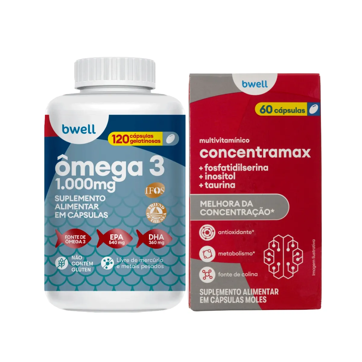 Kit Bwell Ômega 3 120 Cápsulas + Polivitamínico Concentramax 60 Cápsulas