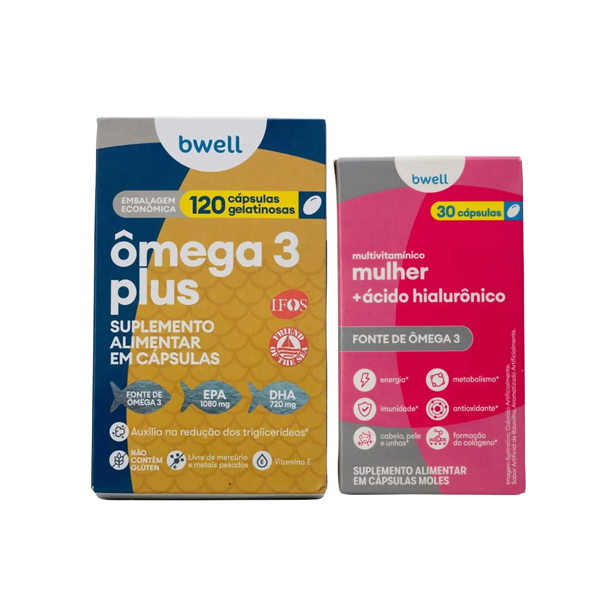 Kit Bwell Ômega 3 Plus 120 Cápsulas + Polivitamínico Mulher 30 Cápsulas