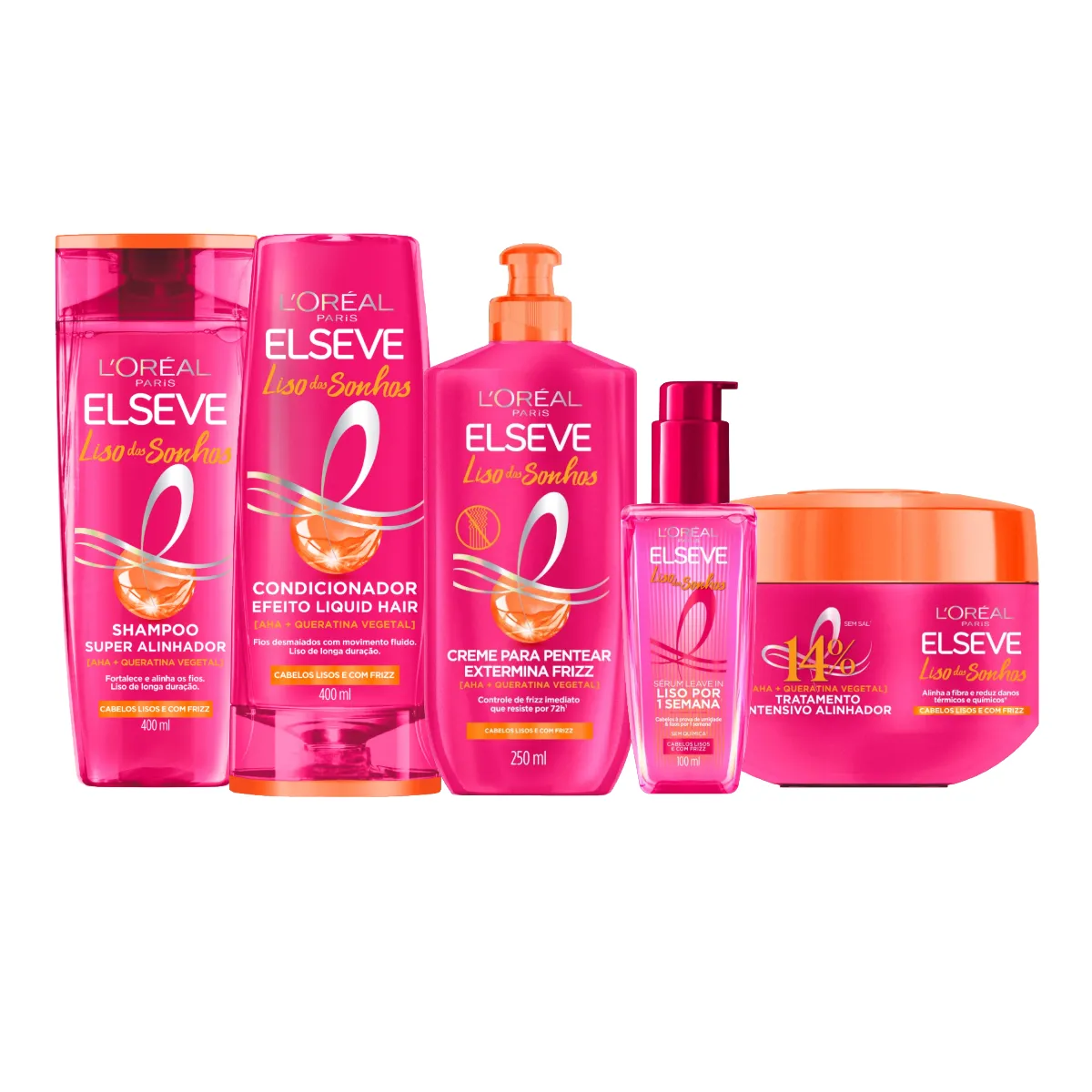 Kit Elseve Liso dos Sonhos Shampoo 400ml + Condicionador 400ml + Creme para pentear 250ml + Creme de Tratamento 300g + Sérum Leave-In 100ml