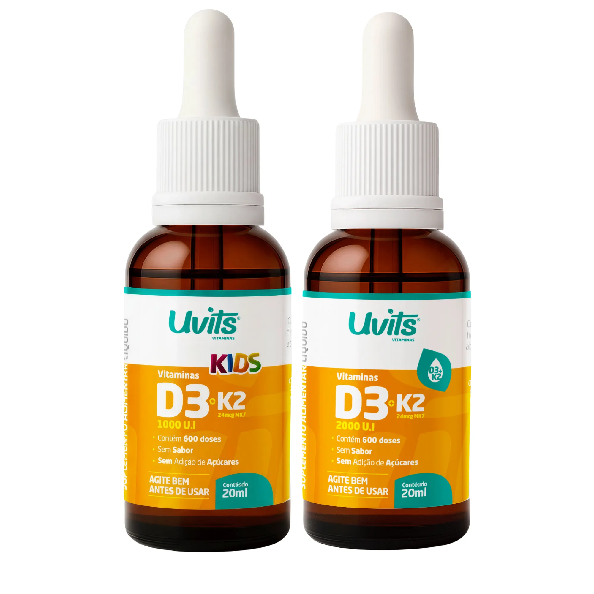 Kit familía Vitamina D3 2000UI + K2 24Mcg e Vitamina D3 1000UI + K2 24Mcg Kids – Uvits