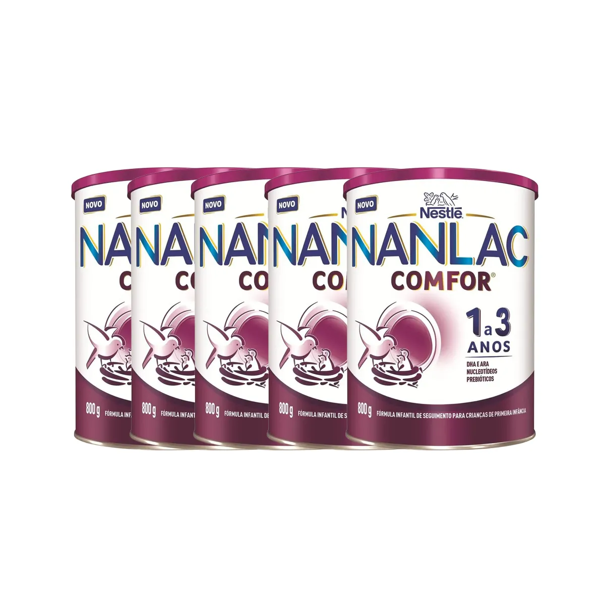 Kit Fórmula Infantil Nanlac Comfor Nestlé 1 a 3 anos 800g 5 unidades