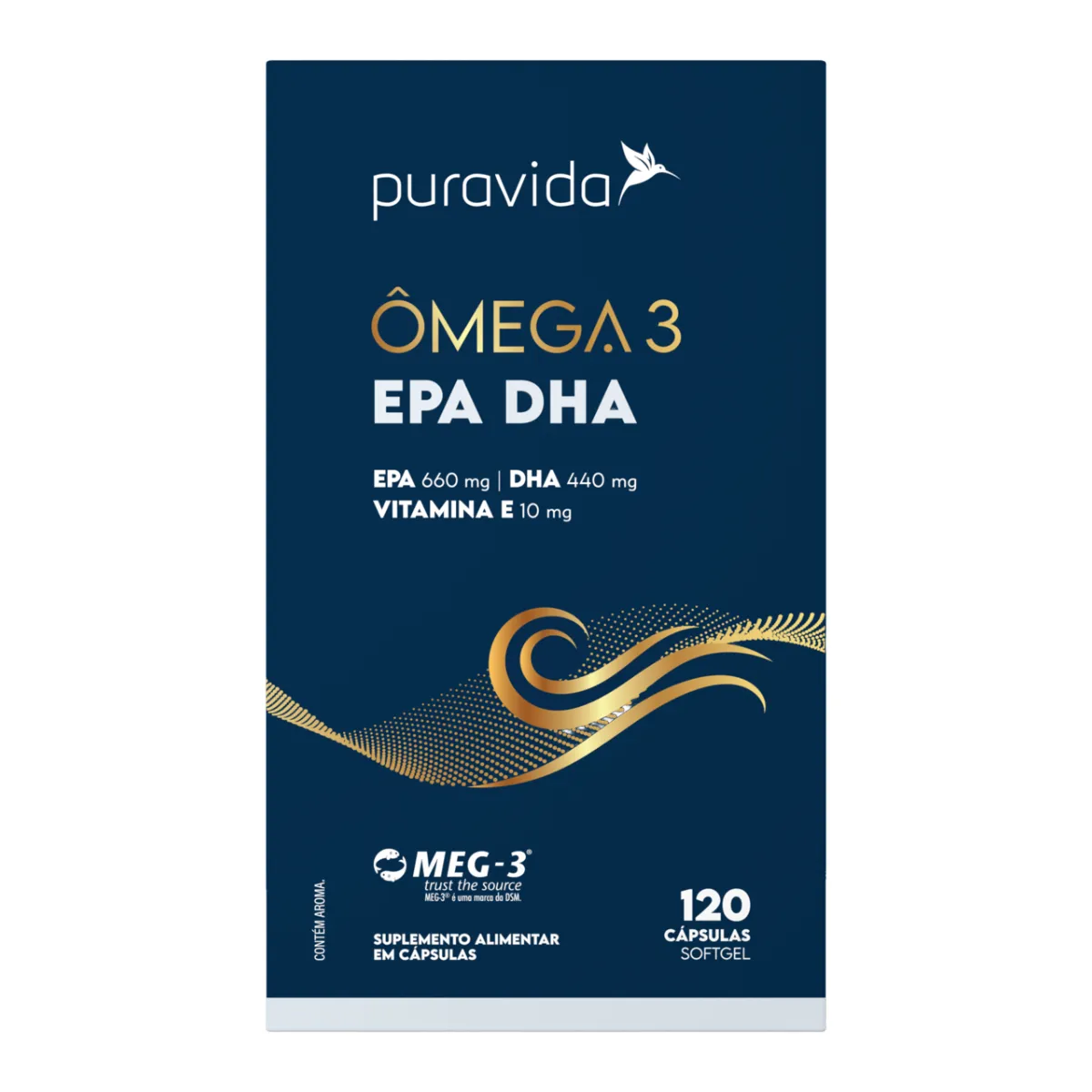 Ômega 3 Puravida EPA 660mg DHA 440mg Vitamina E 10mg 120 cápsulas