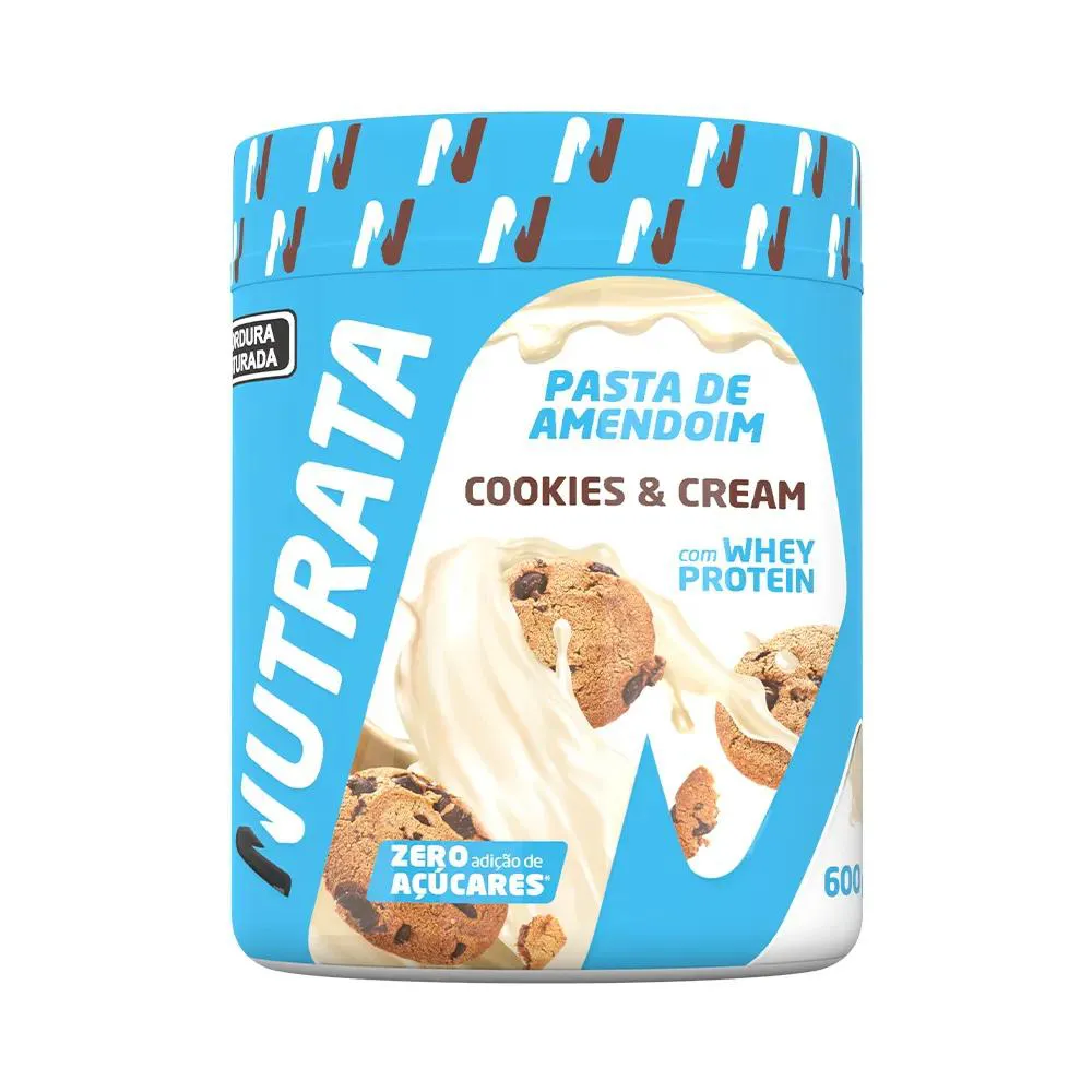 Pasta de Amendoim com Whey 600g – Cookies & Cream – Nutrata