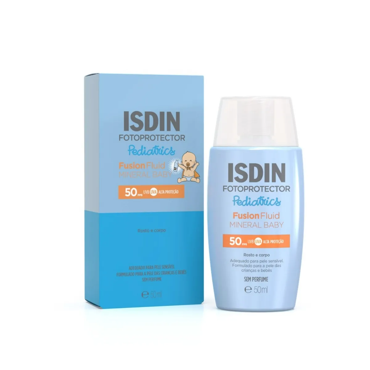 Protetor Solar Isdin Pediatrics Fusion Fluid Mineral Baby Rosto e Corpo FPS 50 50ml