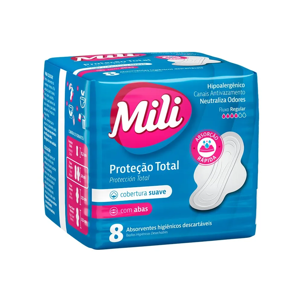 Absorvente Mili Proteção Total Com 8 Suave Com Abas