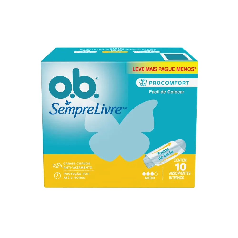 Absorvente O.b. Interno Médio Leve 10 Pague 8 Unidades
