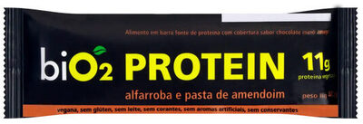 Barra De Proteína Vegana Alfarroba E Pasta De Amendoim Cobertura Chocolate Meio Amargo Bio2 Protein Pacote 45g