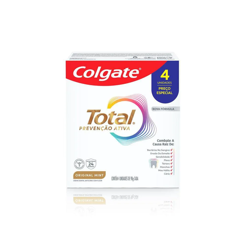 Creme Dental Colgate Total Prevenção Ativa Original Mint 90g 4 Unidades