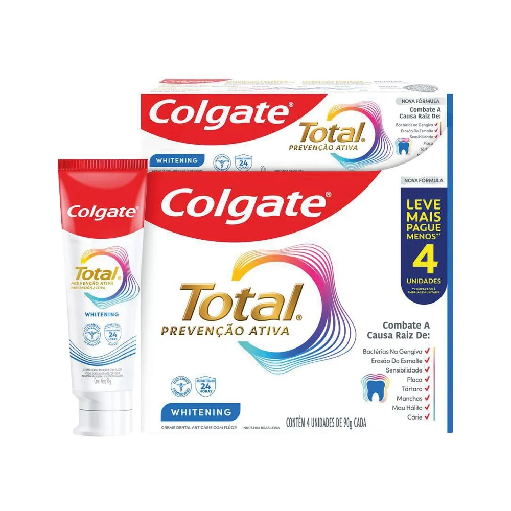 Kit Creme Dental Colgate Total Whitening 90gr Com 4 Unidades