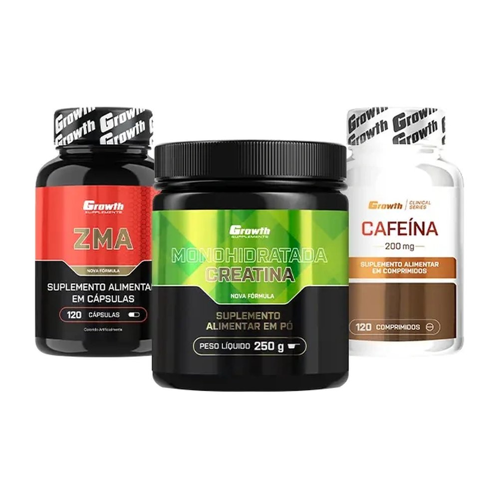 Kit Iniciantes: Cafeína 200mg 120 comp, ZMA 120 caps e Creatina Monohidratada 250g