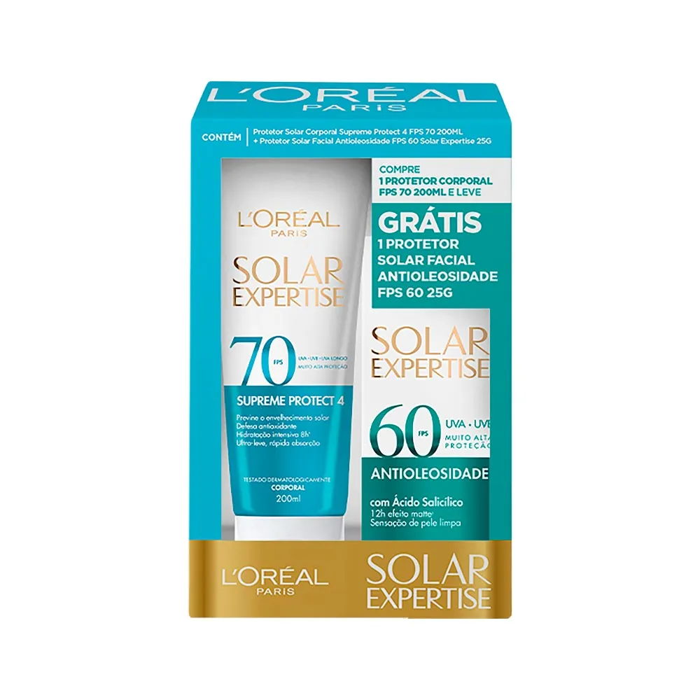 Kit Protetor Solar L'oreal Expertise Corporal Supreme Protect 4 Fps 70 200ml+ Facial Antioleosidade Fps 60 25gr