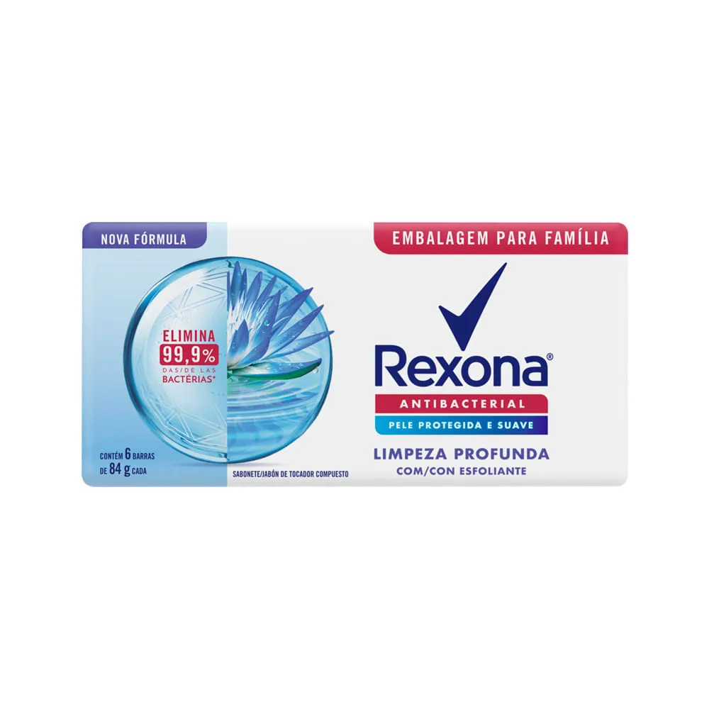 Sabonete Em Barra Rexona Antibacteriano Limpeza Profunda Com 6 Unidades De 84gr Cada