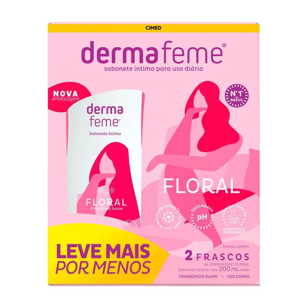 Sabonete Líquido Íntimo Floral Dermafeme 2 Unidades 200ml Cada