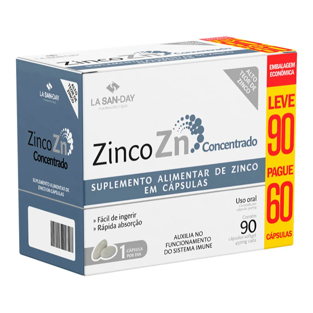 Zinco Zn Concentrado Lasanday 90 Capsulas 30mg